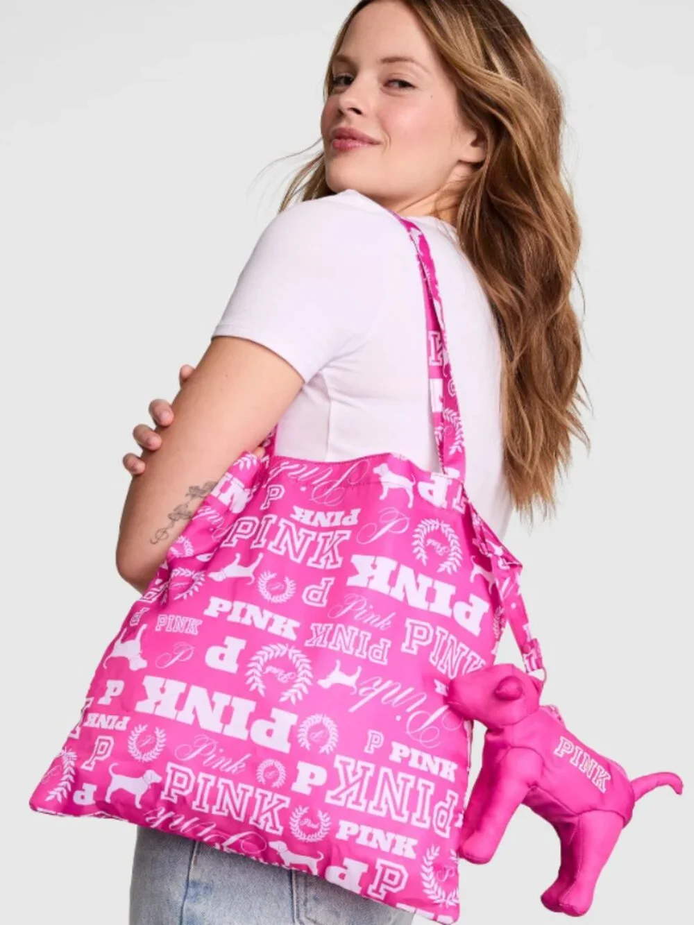 New Victoria's Secret Pink Dog Charm Packable Tote Bag